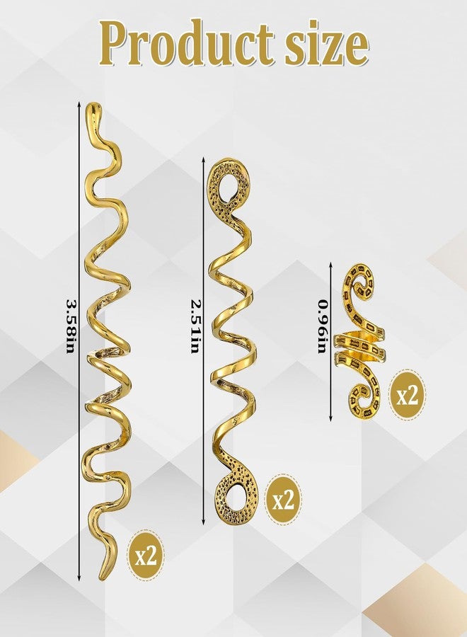 Alrhso 6Pcs Gold Snake Hair Jewelry for Women, Spiral Beads Rings Charm Accessories for Braids, Dreadlocks for Halloween Hair Decoration - Image 2